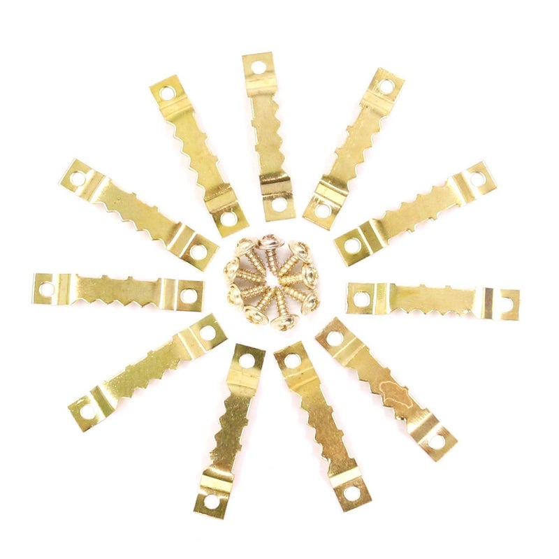 Rustark 120Pcs Golden Stainless Steel Sawtooth Picture Hangers Frame Hanging Hangers Double Hole with Screws for Picture Painting Frame Cross-Stitch - Image 4